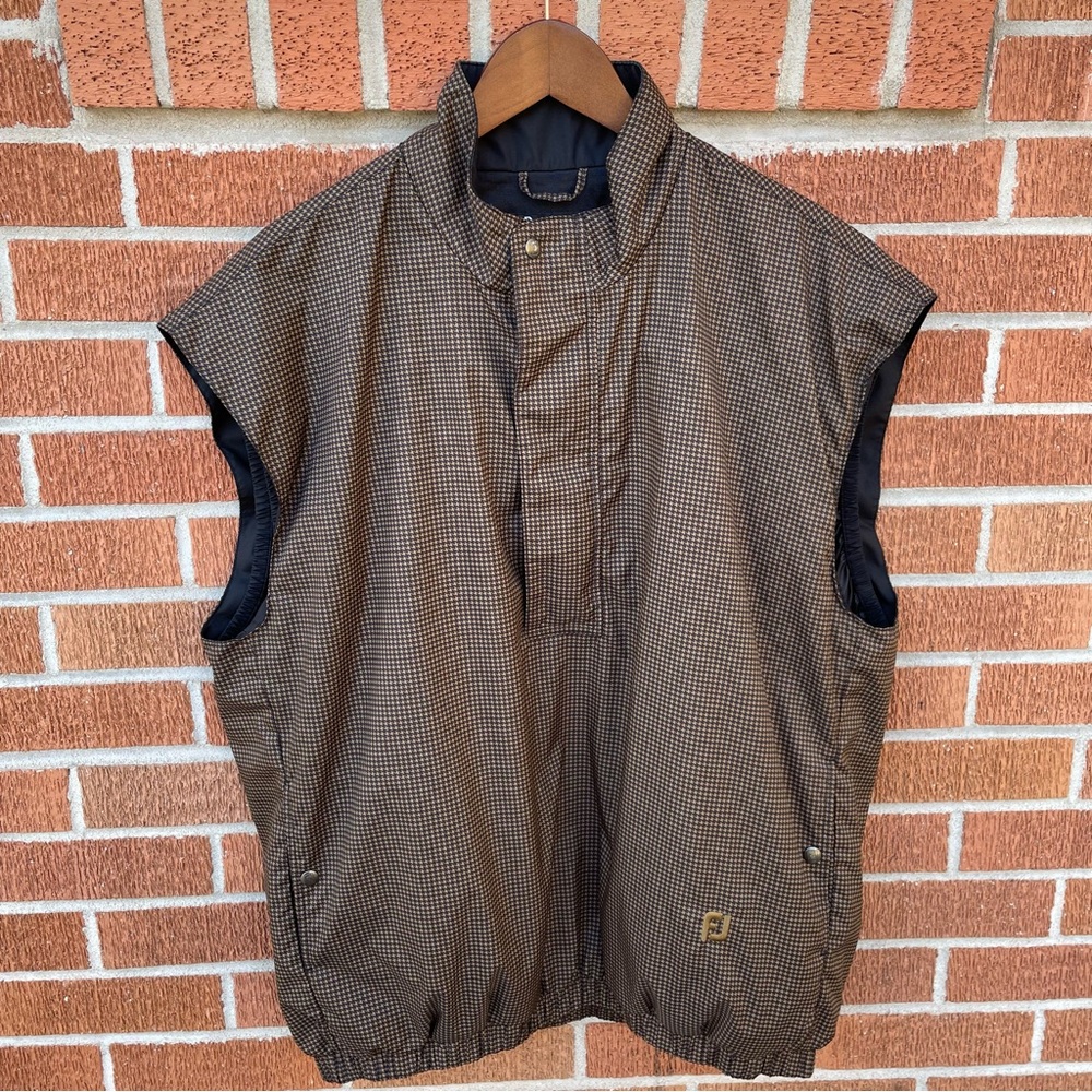DryJoys by FJ FootJoy Vest Men's Size L Wind Rain Jacket Houndstooth Zip Snap